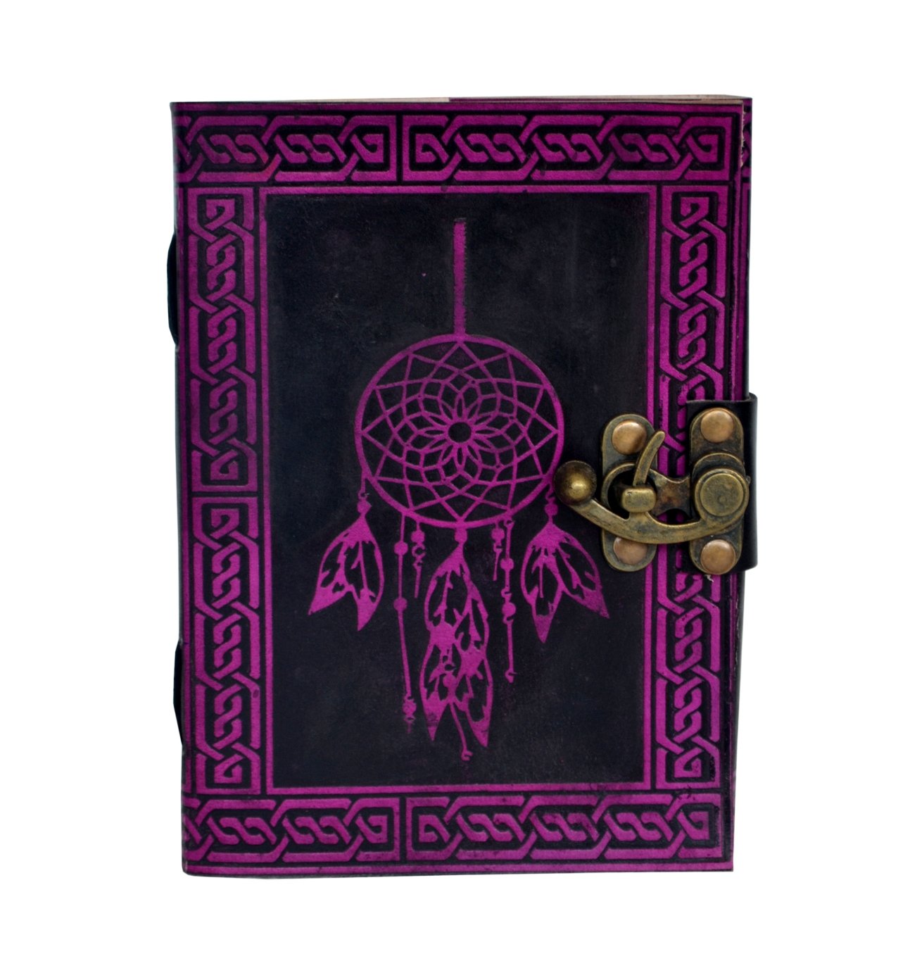 VINTAGE HANDMADE COWHIDE LEATHER DREAM CATCHER SIGNED TWO COLOR PINK WITH BLACK LEATHER DAIRY NOTE BOOK1