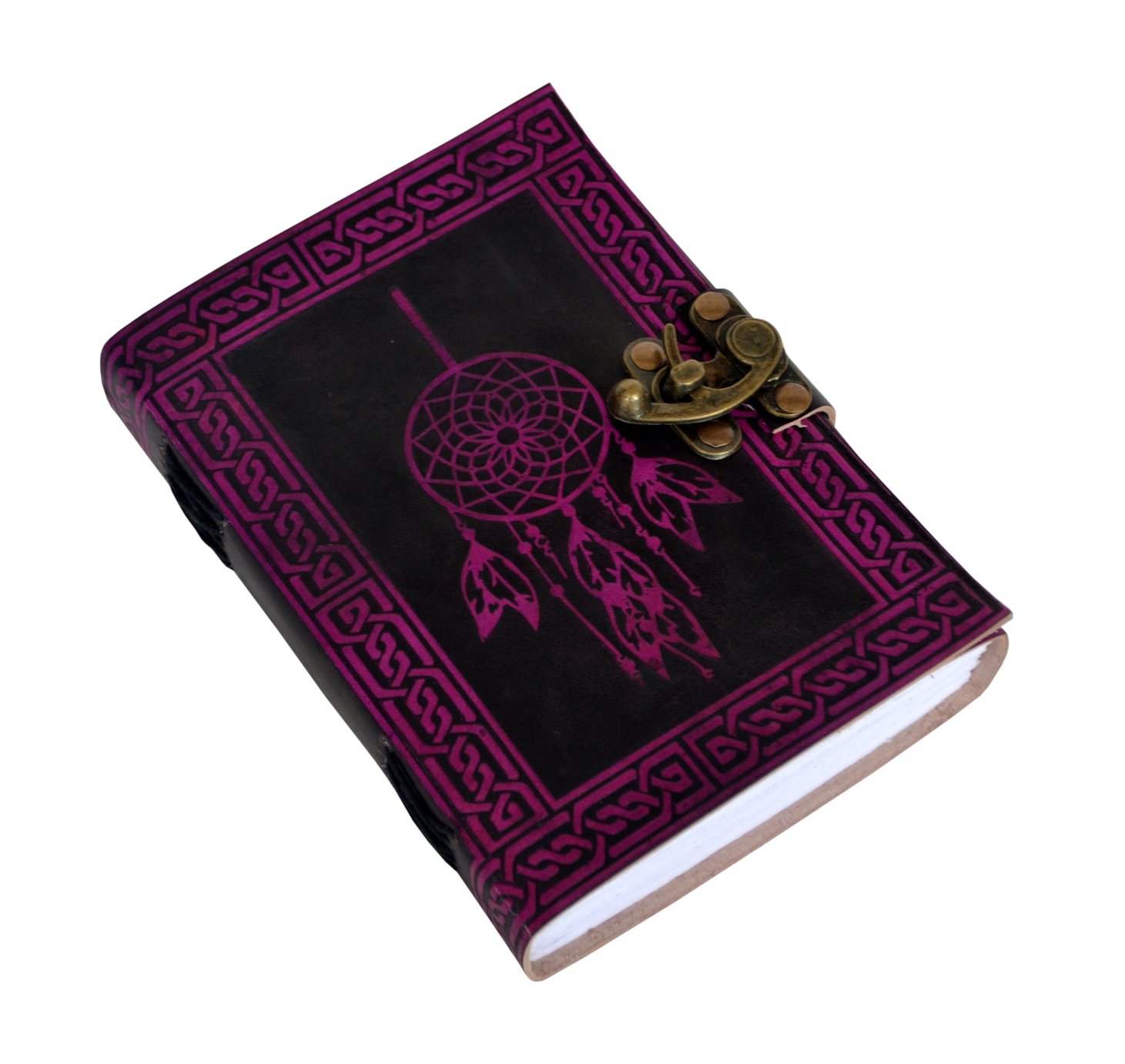 VINTAGE HANDMADE COWHIDE LEATHER DREAM CATCHER SIGNED TWO COLOR PINK WITH BLACK LEATHER DAIRY NOTE BOOK4