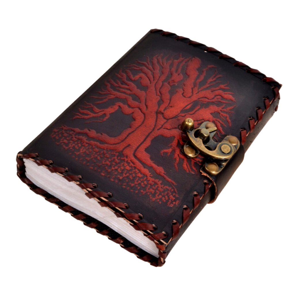 Antique Leather Journal Tree of Life Engraved Notebook Recycled White ...