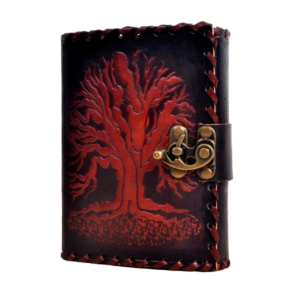 Antique Leather Journal Tree of Life Engraved Notebook Recycled White ...